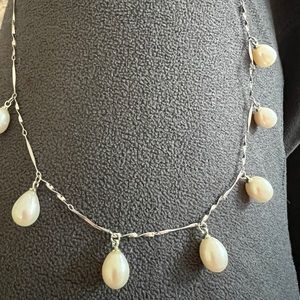 Sterling silver and fresh water pearl choker necklace